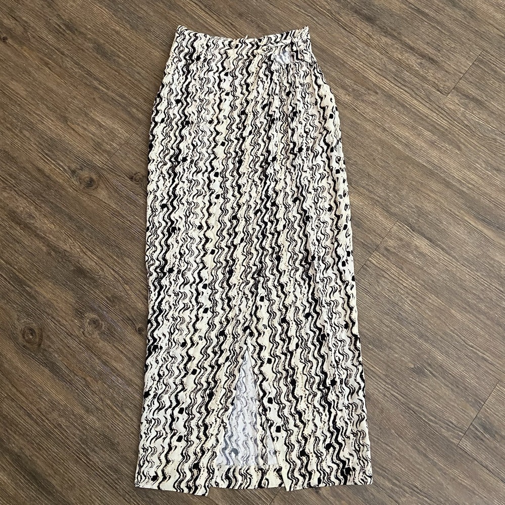 Nanushka Solice Printed Midi Faux Wrap Cut‎ Out Cream Brown Skirt Size XSMALL XS - Picture 2 of 7